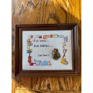 Vintage Cross-Stitch Wall Art I Am Woman Invincible Motherhood Tired Wooden Fram